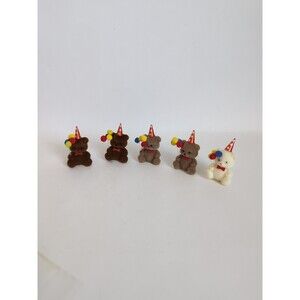 Vtg 1980s Flocked Mini 1"  Teddy Bear Figurines Birthday Party Theme